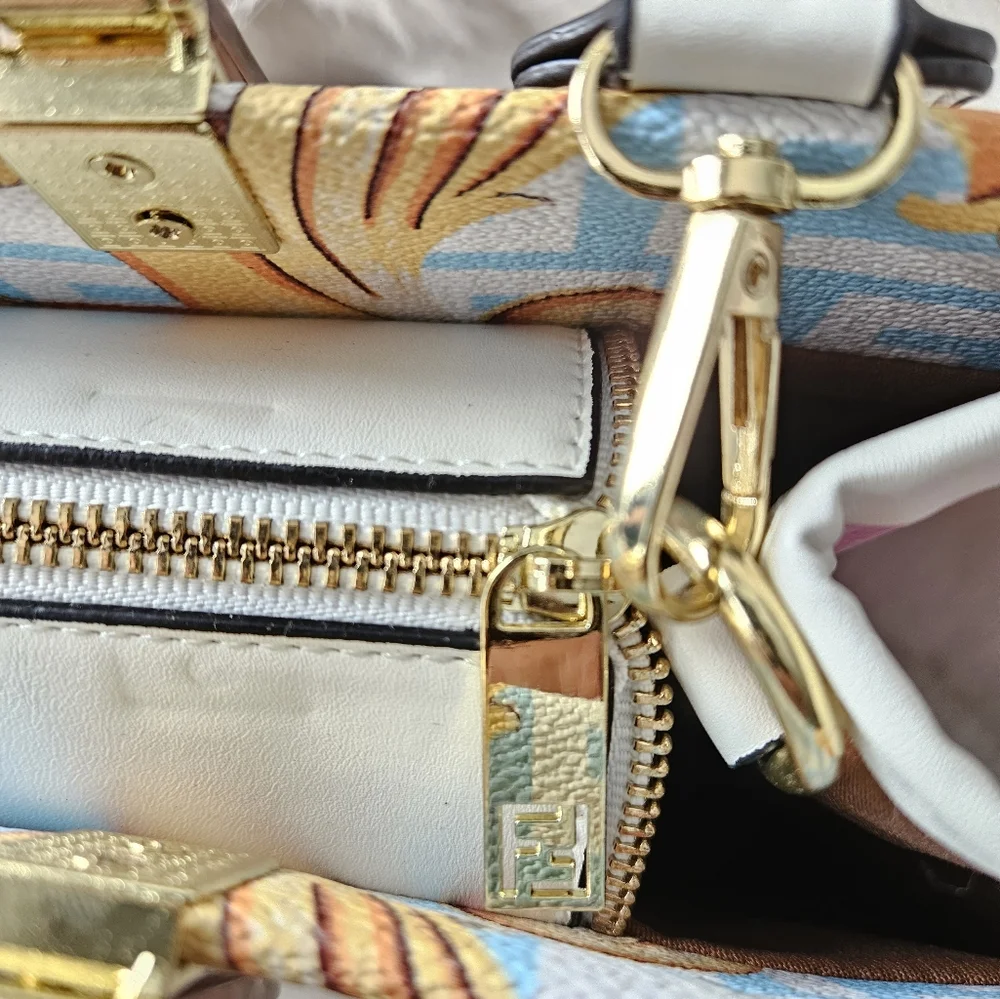 Fendi Multicolor Baroque Canvas Satchel in Blue, Pink & Gold